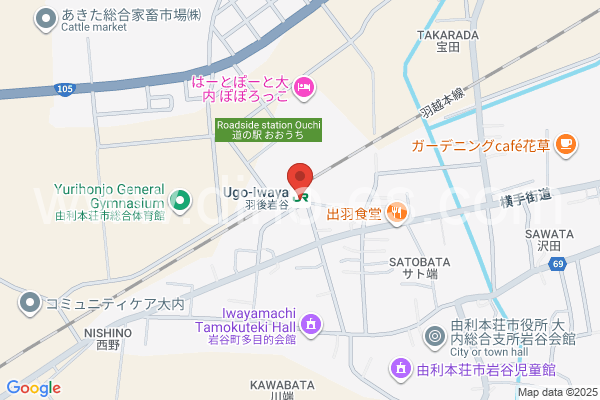 羽後岩谷メンズエステの地図です。map of Ugo-Iwaya station where spa and massage salons are located