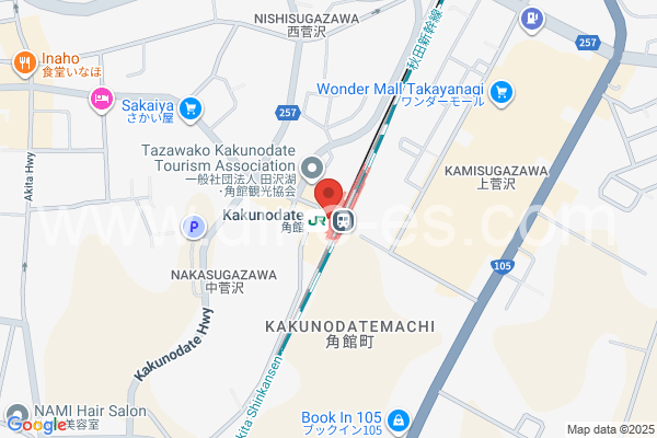 角館メンズエステの地図です。map of Kakunodate station where spa and massage salons are located