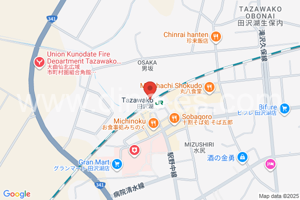 田沢湖メンズエステの地図です。map of Tazawako station where spa and massage salons are located
