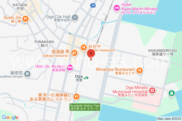 男鹿メンズエステの地図です。map of Oga station where spa and massage salons are located