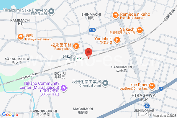 仁賀保メンズエステの地図です。map of Nikaho station where spa and massage salons are located