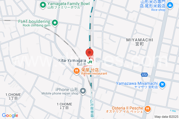北山形メンズエステの地図です。map of Kita-Yamagata station where spa and massage salons are located