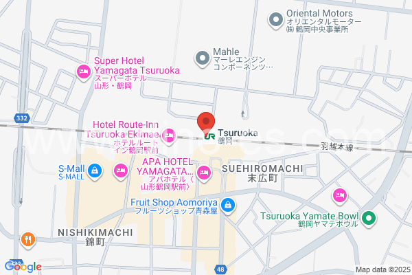 鶴岡メンズエステの地図です。map of Tsuruoka station where spa and massage salons are located