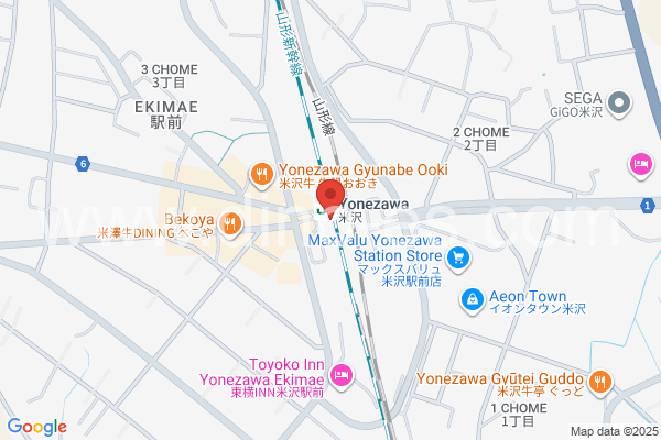米沢メンズエステの地図です。map of Yonezawa station where spa and massage salons are located