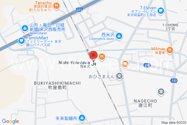 西米沢メンズエステの地図です。map of Nishi-Yonezawa station where spa and massage salons are located