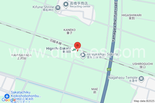 東酒田メンズエステの地図です。map of Higashi-Sakata station where spa and massage salons are located