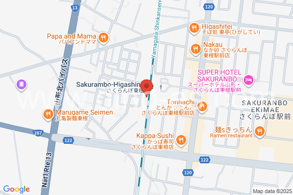 さくらんぼ東根メンズエステの地図です。map of Sakurambo Higashine station where spa and massage salons are located