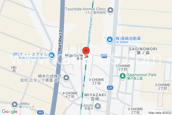 東根メンズエステの地図です。map of Higashine station where spa and massage salons are located