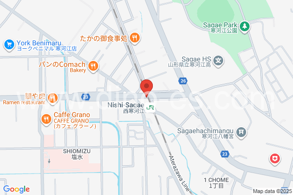 西寒河江メンズエステの地図です。map of Nishi-Sagae station where spa and massage salons are located