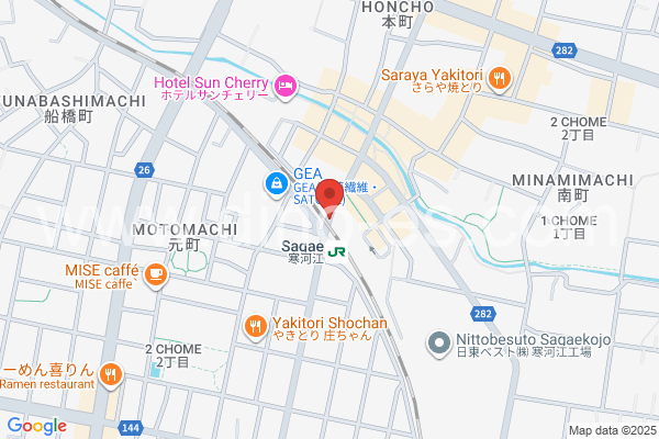 寒河江メンズエステの地図です。map of Sagae station where spa and massage salons are located
