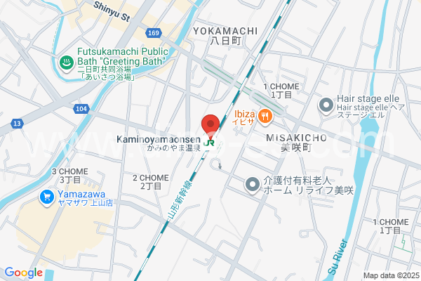かみのやま温泉メンズエステの地図です。map of Kaminoyama Onsen station where spa and massage salons are located