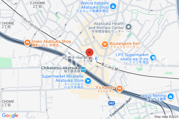 下赤塚メンズエステの地図です。map of Shimo-Akatsuka station where spa and massage salons are located