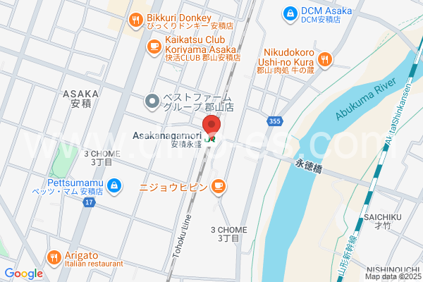 安積永盛メンズエステの地図です。map of Asakanagamori station where spa and massage salons are located