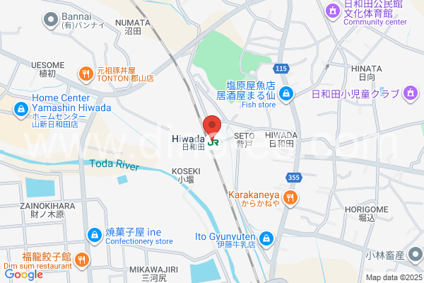 日和田メンズエステの地図です。map of Hiwada station where spa and massage salons are located