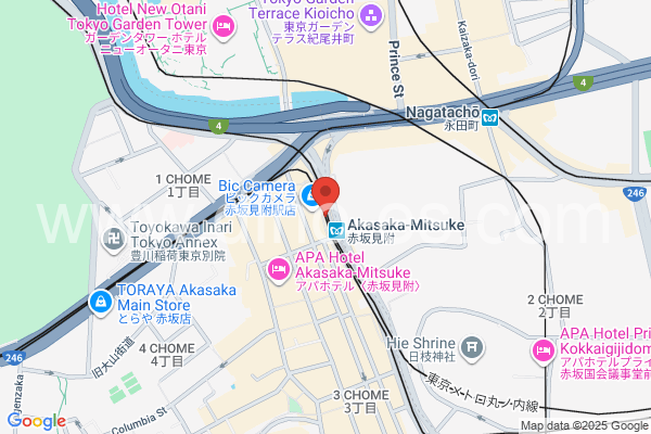 赤坂見附メンズエステの地図です。map of Akasaka Mitsuke station where spa and massage salons are located
