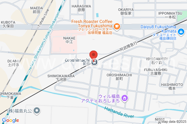 卸町メンズエステの地図です。map of Oroshimachi station where spa and massage salons are located