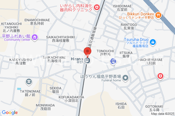 平野(福島)メンズエステの地図です。map of Hirano station where spa and massage salons are located
