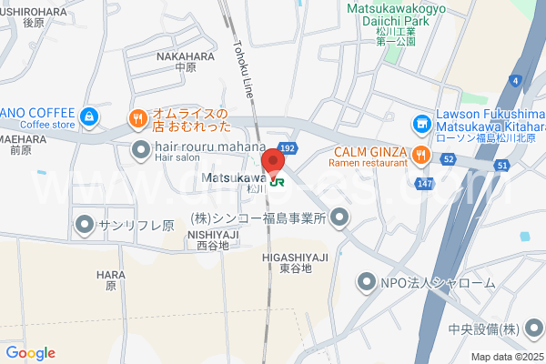 松川メンズエステの地図です。map of Matsukawa station where spa and massage salons are located