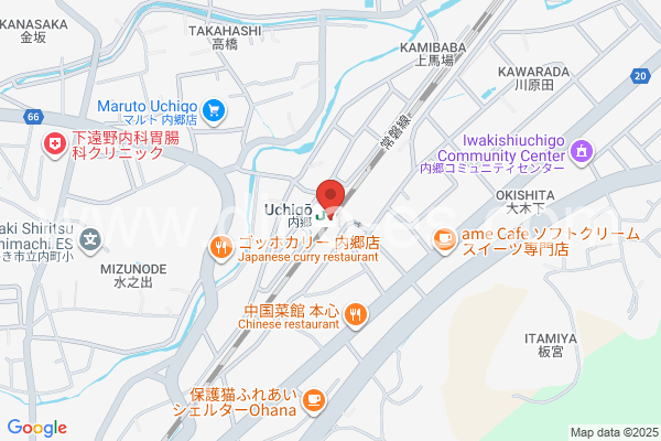 内郷メンズエステの地図です。map of Uchigō station where spa and massage salons are located