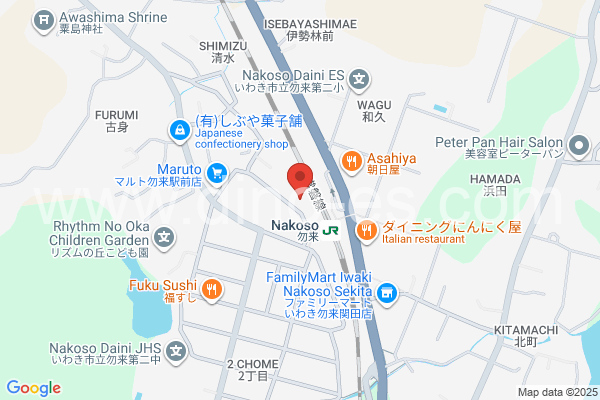 勿来メンズエステの地図です。map of Nakoso station where spa and massage salons are located