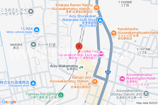 会津若松メンズエステの地図です。map of Aizu-Wakamatsu station where spa and massage salons are located
