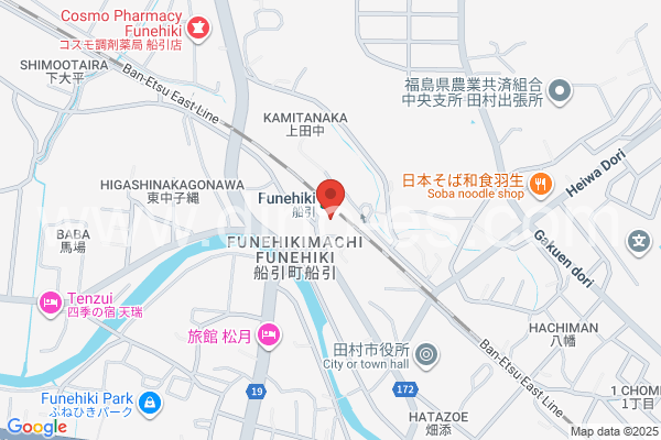 船引メンズエステの地図です。map of Funehiki station where spa and massage salons are located