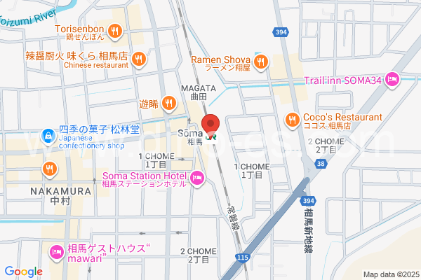相馬メンズエステの地図です。map of Sōma station where spa and massage salons are located