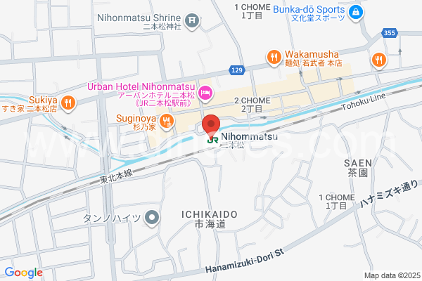 二本松メンズエステの地図です。map of Nihommatsu station where spa and massage salons are located