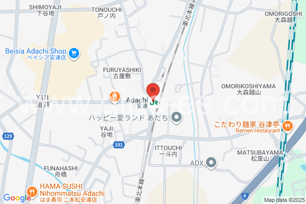 安達メンズエステの地図です。map of Adachi station where spa and massage salons are located