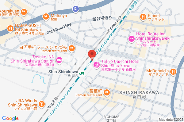 新白河メンズエステの地図です。map of Shin-Shirakawa station where spa and massage salons are located