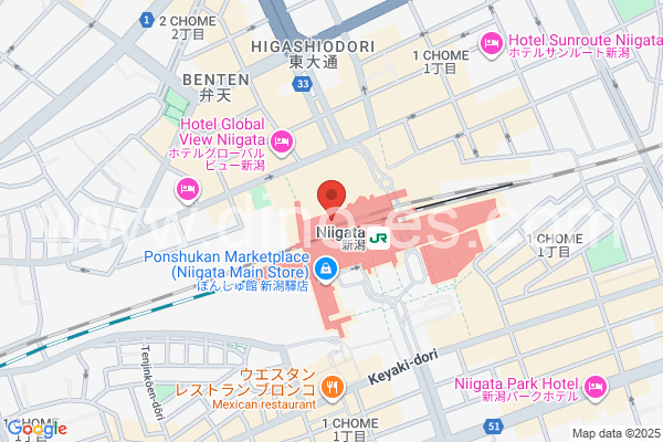 新潟メンズエステの地図です。map of Niigata station where spa and massage salons are located