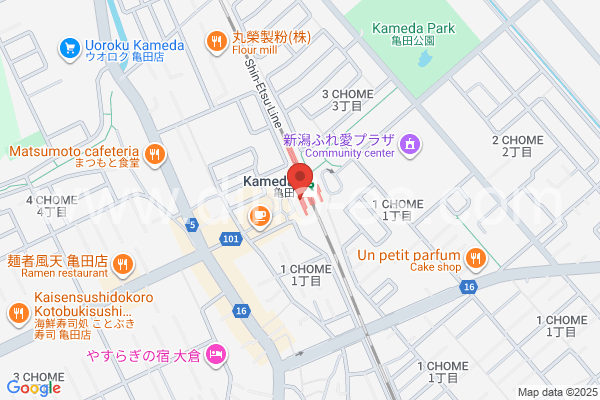 亀田メンズエステの地図です。map of Kameda station where spa and massage salons are located