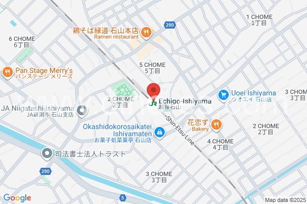越後石山メンズエステの地図です。map of Echigo-Ishiyama station where spa and massage salons are located