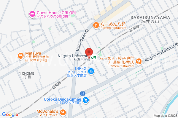 新潟大学前メンズエステの地図です。map of Niigata-daigaku-mae station where spa and massage salons are located
