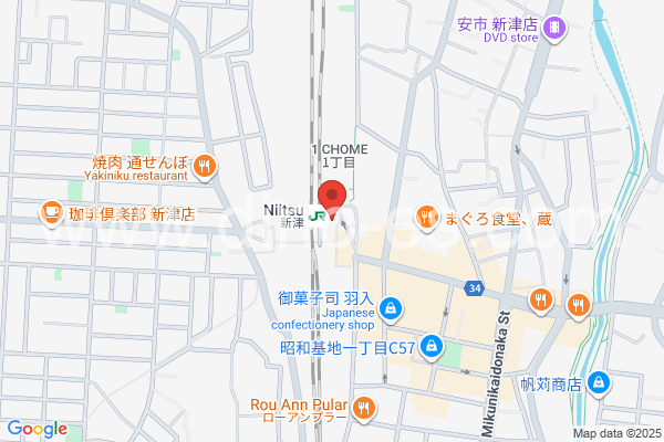 新津メンズエステの地図です。map of Niitsu station where spa and massage salons are located