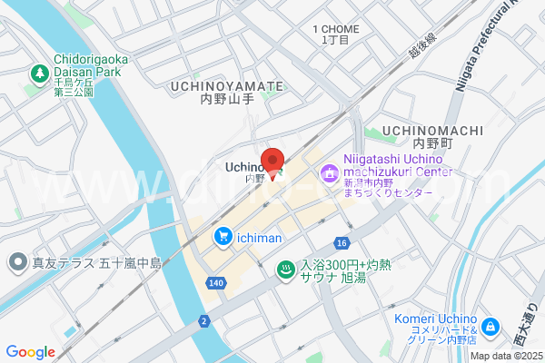 内野メンズエステの地図です。map of Uchino station where spa and massage salons are located