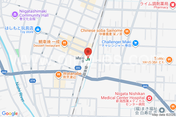 巻メンズエステの地図です。map of Maki station where spa and massage salons are located