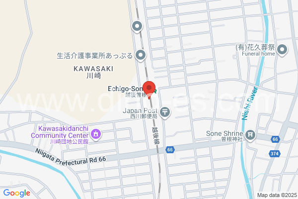 越後曽根メンズエステの地図です。map of Echigo-Sone station where spa and massage salons are located