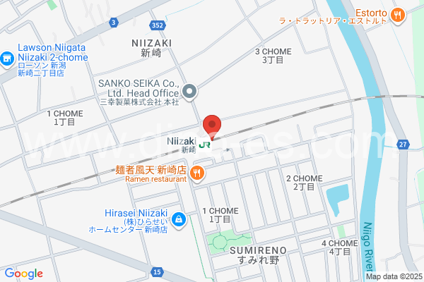 新崎メンズエステの地図です。map of Niizaki station where spa and massage salons are located