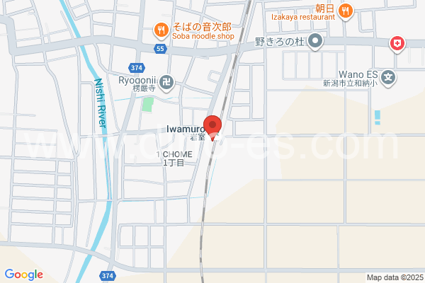 岩室メンズエステの地図です。map of Iwamuro station where spa and massage salons are located