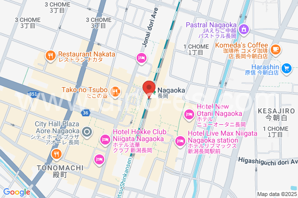 長岡メンズエステの地図です。map of Nagaoka station where spa and massage salons are located