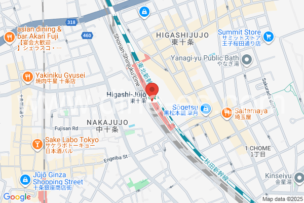 東十条メンズエステの地図です。map of Higashi Jyujyo station where spa and massage salons are located