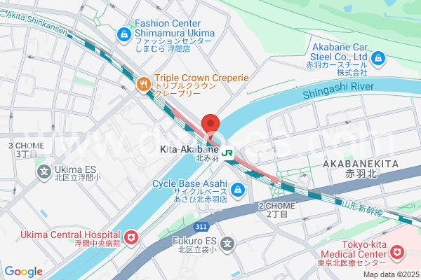 北赤羽メンズエステの地図です。map of Kita-Akabane station where spa and massage salons are located