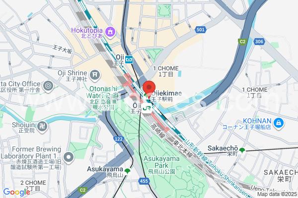 王子駅前メンズエステの地図です。map of Ōjiekimae station where spa and massage salons are located