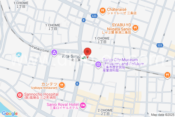 北三条メンズエステの地図です。map of Kitasanjo station where spa and massage salons are located