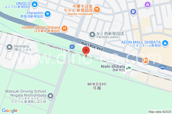 西新発田メンズエステの地図です。map of Nishi-Shibata station where spa and massage salons are located