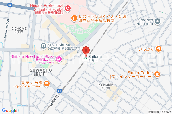 新発田メンズエステの地図です。map of Shibata station where spa and massage salons are located