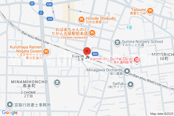 五泉メンズエステの地図です。map of Gosen station where spa and massage salons are located
