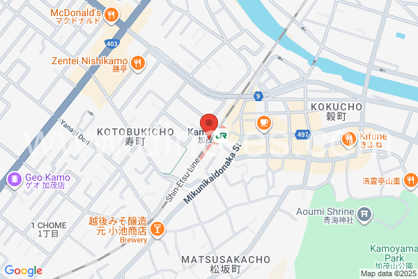 加茂(新潟)メンズエステの地図です。map of Kamo station where spa and massage salons are located
