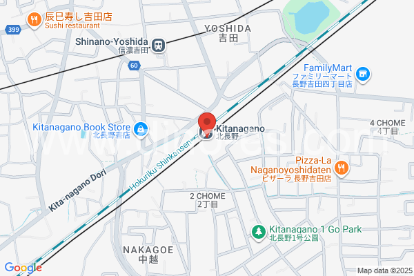 北長野メンズエステの地図です。map of Kita-Nagano station where spa and massage salons are located